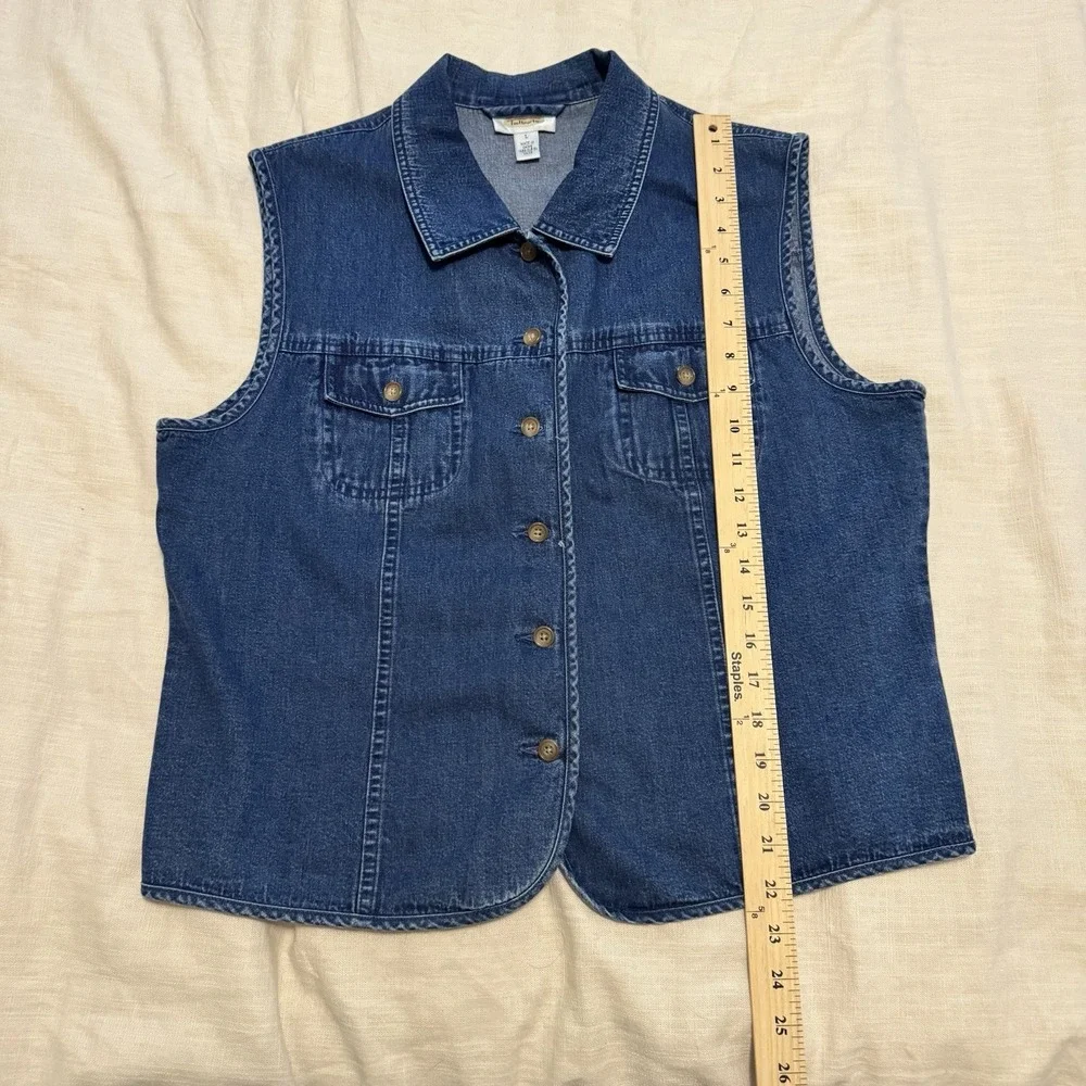 VTG Talbots Women's Denim Sleeveless Button Up Vest-Large-Boho-Country-90s-Chore